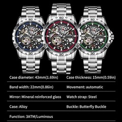 GLENAW Steampunk Skeleton Men’s Watch Ring Luxury Automatic Mechanical Watches