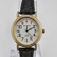 Milan Women’s Watch 22MM White Dial Dark Green Leather Bands New Battery