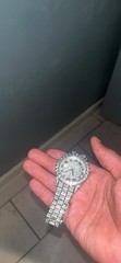 Silver Luxury Wristwatch Diamond-Pattern Dial Crystal Accents Analog Men