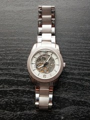 Express Automatic Skeleton Men’s Silver Tone Watch Great Condition Runs Great