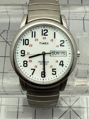 Timex Easy Reader T20461 35mm Quartz Day-Date Indiglo White Dial Running Silver