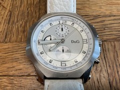 D&G Dolce & Gabbana Time Oversized Chronograph Watch White Leather 5ATM