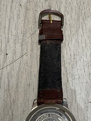 Vintage Nike Air 1238 Gold Tone Faced Watch Leather Band Needs Battery