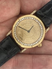CORUM 35mm $5 Coin 1882 18k Gold Saudi Arabic writing with Diamonds Quartz