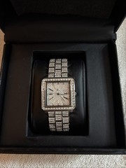 JBW Luxury Square Silver Diamond Accent Metal Wristwatch, Analog, Original Box