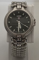 MARCO MAX Mens Watch New Battery 8” Silver Band Dark Green Dial Water Resistant