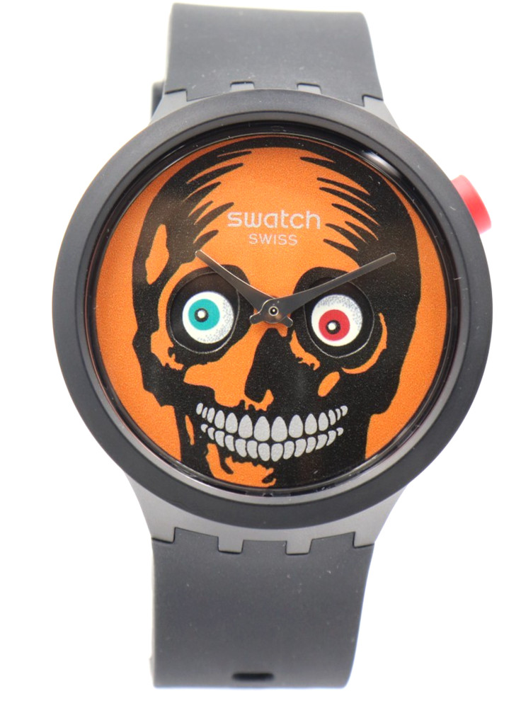 New Swiss Swatch IT’S SPOOKY TIME Black Silicone Halloween Watch 47mm SB03B700