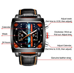 Automatic Mechanical Self-Wind Men’s Watch Square Sports Leather Band Waterproof