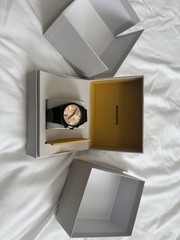 Watch Movado Bold Mens 42mm Black Stainless Steel Rose Gold Dial Chronograph