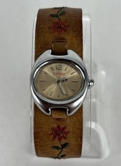 Timex 23mm Silver Tone Quartz Watch w/Embroidered Leather Band & New Battery