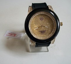 Men’s Hip Hop Gold Finish Techno Pave Fashion Black Silicone Band Dressy Watch