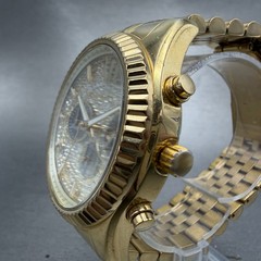 Michael Kors Lexington Chrono Watch Men 45mm Champagne Dial Gold Tone New Batt