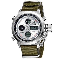 OHSEN Men Watch LED Digital Quartz Dual Time Male Military Nylon Wrist Watches