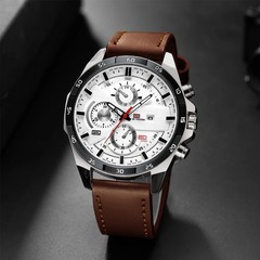 Top Men Watch Sports Style 46mm Large Leather Racing Style Casual Fashion