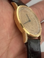 CORUM 35mm $5 Coin 1882 18k Gold Saudi Arabic writing with Diamonds Quartz