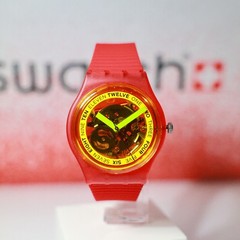 Swatch Swiss Made Retro Rosso GR185 34MM Red Fluo Yellow Screen Silicone Watch