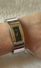 mira vtg ladies watch 6.25″ silver tone cuff+link removable links new batt