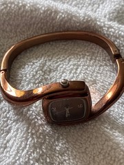 Brown Dial Rectangle Case Hinge Bracelet Band Watch
