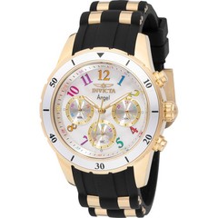 Invicta Women’s Watch Angel Quartz White Dial Black and Yellow Gold Strap 49803