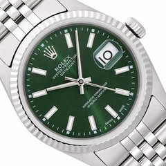 Rolex Datejust 16013 36mm 18K White Gold Fluted Bezel Green Dial Jubilee Watch