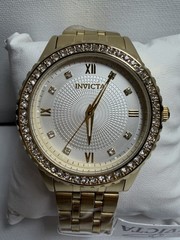 Invicta Men’s Gold Gem-Set Wristwatch Gemstone Markers Metal Bracelet Box