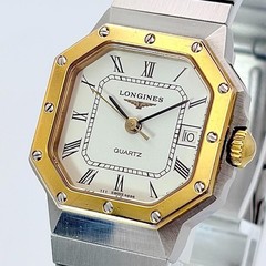 Longines Octagon Quartz Watch Roman Dial Two Tone 14.5cm 5.7in Working Vintage