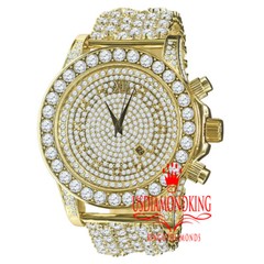 Bling Master Custom Luxury Watch Gold Tone Solitaire Lab Diamonds Band