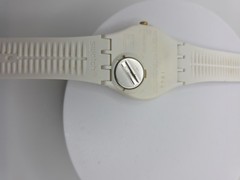 Vintage Swatch Gent White Gold Swiss Quartz Watch New Battery Runs Original Band