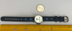 Hello Kitty Sanrio Silver Tone Cheerleader Watch w Denim Band NEW BATT