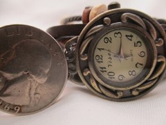 Viser Analog Wristwatch Brown Boho Multi-Stranded Band Bronze Tone Beaded