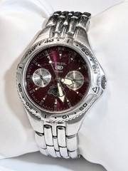 Fossil Blue BQ9144 Moon Phase Date Day Subs Watch Burgundy Dial Battery