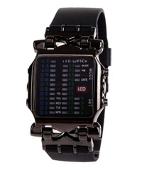 Fashion Cool Creative Funky Watch Black Men Boys PU Rubber Band Colorful LED