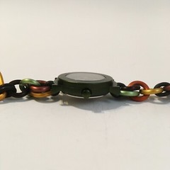 Forest Green Watch Round Faced Handcrafted Aluminum Band Wristwatch Brown Gold