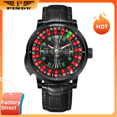 PINDU Men’s Luxury Mechanical Watch Roulette Dial Sapphire Crystal Black Steel