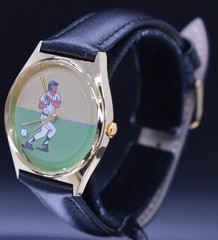 Vintage BASEBALL PLAYER Rotating Ball Watch Men Animated NEW BATTERY & BAND