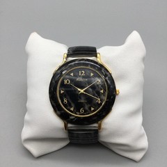 Ronica Watch Unisex 44mm Black Marbled Dial Gold Tone Stretch Band New Battery