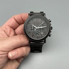 BOBO BIRD Mens Watch 44mm Gray Wood Dial Chronograph Date New Battery 8.75″