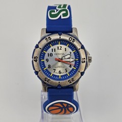Kids Sports Analog Watch 33MM Blue Gray Dial Blue Plastic Bands New Battery