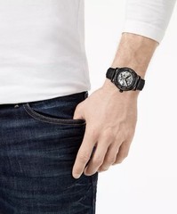 StuhrlingMen’s Black Alligator Embossed Genuine Leather Strap Watch 42mm