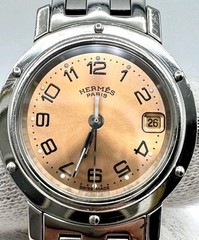Hermes Clipper Watch, 3 Hands, Date, Pink Tone, Working Condition