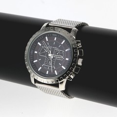 49.4mm Heavy Metal Men’s Quartz Watch Black Dial Metal Mesh Band