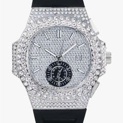 VVS Iced Out 43mm Watch Silver Silicone Black Bustdown Diamond Hip Hop Bling
