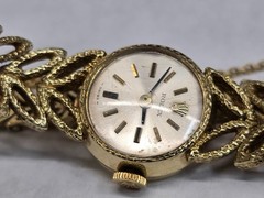 Vintage 50s Rolex 14K Gold Ladies 17.5mm Cocktail Watch Textured Leaf Band