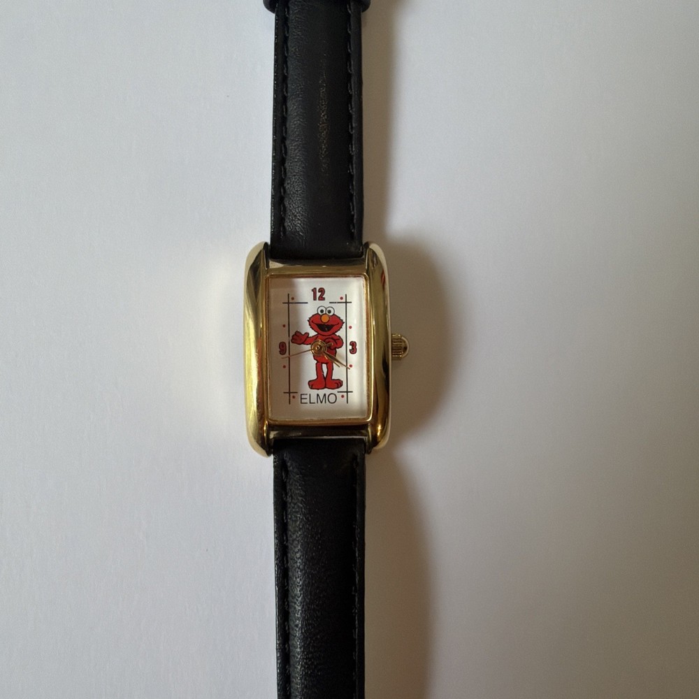 Vintage Fossil Sesame Street Elmo Watch 1990s Small 20mm Japan Gold Tone Leather