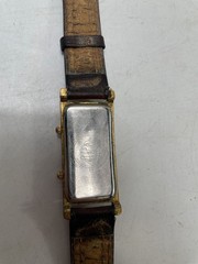 Vintage Teslar Dual Time Quartz Wristwatch Women Brown Leather Strap Analog Dial