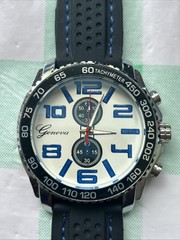 Geneva Silver Tone Black Band Large Men’s Quartz Watch