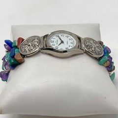 Women’s Gemstone Watch Silver Tone Amethyst Jasper Southwest New Battery 7.25″