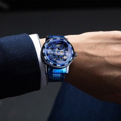 WINNER Mens Mechanical Wrist Watch Stainless Steel Luxury Diamond Skeleton Watch