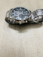 Inschic Men’s Analog Quartz Chronograph Watch 24-Hour Black Dial Silver Bracelet