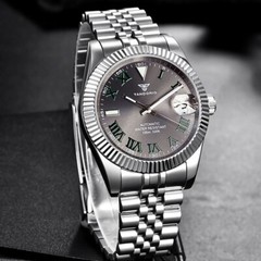 Tandorio 200M Dive 36mm Sunburst Grey Dial Green Roman Number NH35 Watch Men